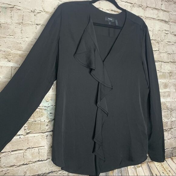 Theory Black Jastrid Modern Silk Ruffled sz Large - Picture 5 of 12